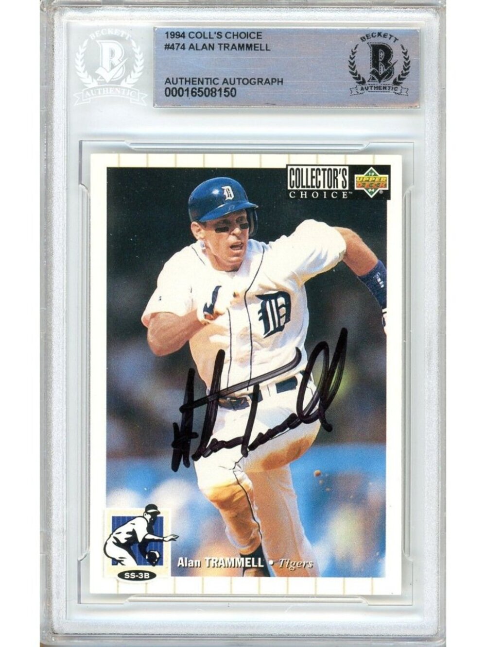 Alan Trammell Signed 1994 UD Collector's Choice #474 Tigers Card BAS Slab